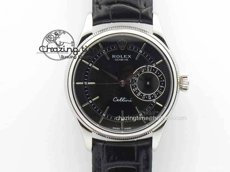 1218 Cellini Date VF Best Edition SS Black Dial Stick Markers On Black Leather Strap A Lightweight 3725
